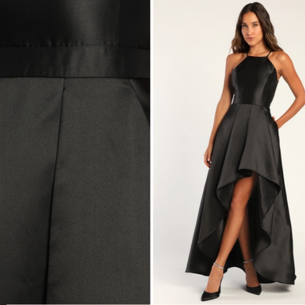 Lulu's Black Satin High-Low Halter Evening Dress - Picture 3 of 4